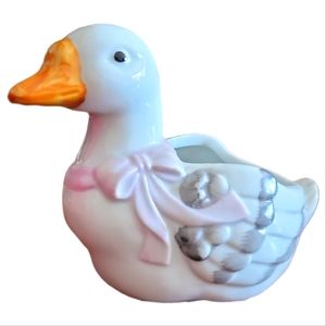 Vtg Porcelain Goose Duck Planter Figurine Statue Trinket Holder